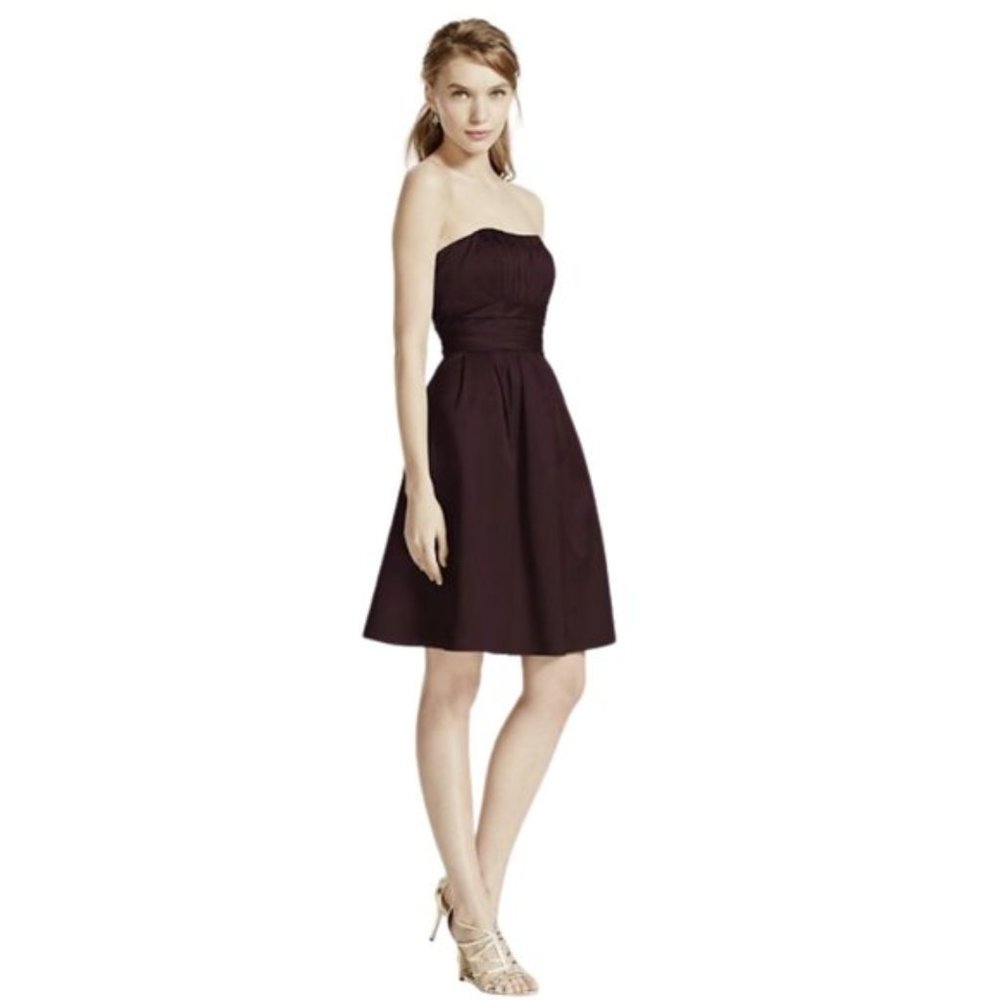 David's Bridal Cotton Sateen Short Strapless Dress